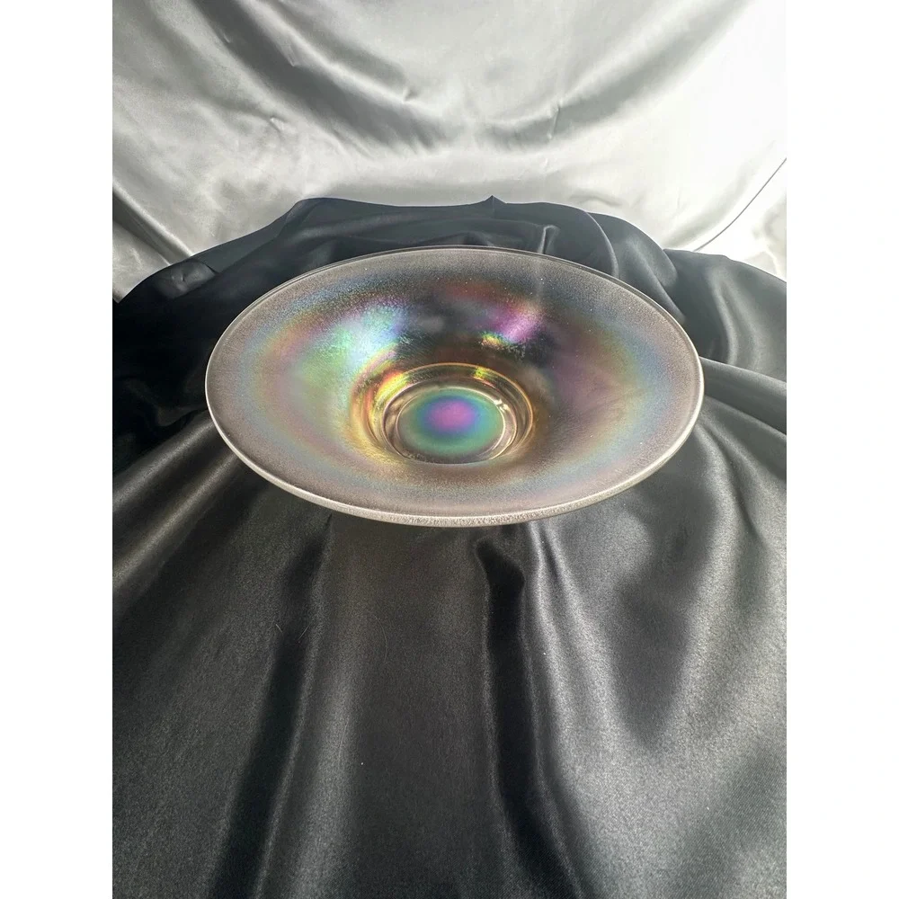 Vintage Iridescent Stretch Glass Console Bowl Rainbow 10 Inch Centerpiece